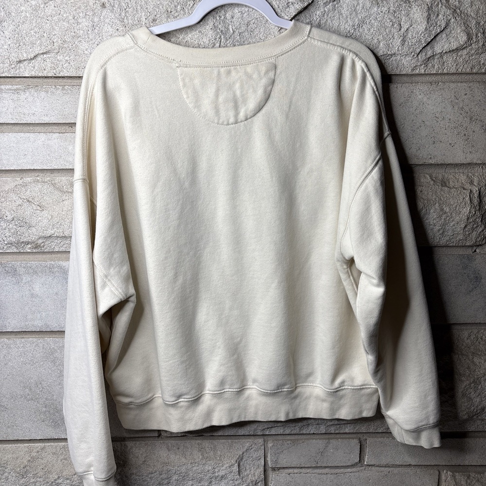 American Eagle Sweatshirt Womens Large Ivory Green 3D Logo Crew Neck Pullover - Picture 6 of 7